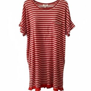 Umgee Red and White Striped Casual Tunic Dress